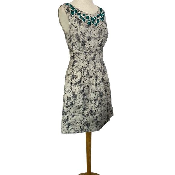 LELA ROSE Sz 6 Aqua Embellished Rhinestone Abstract Sheath Dress - Picture 10 of 11